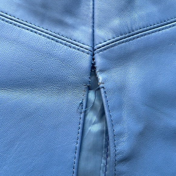 Genuine Blue Leather Pencil Skirt - Picture 5 of 8